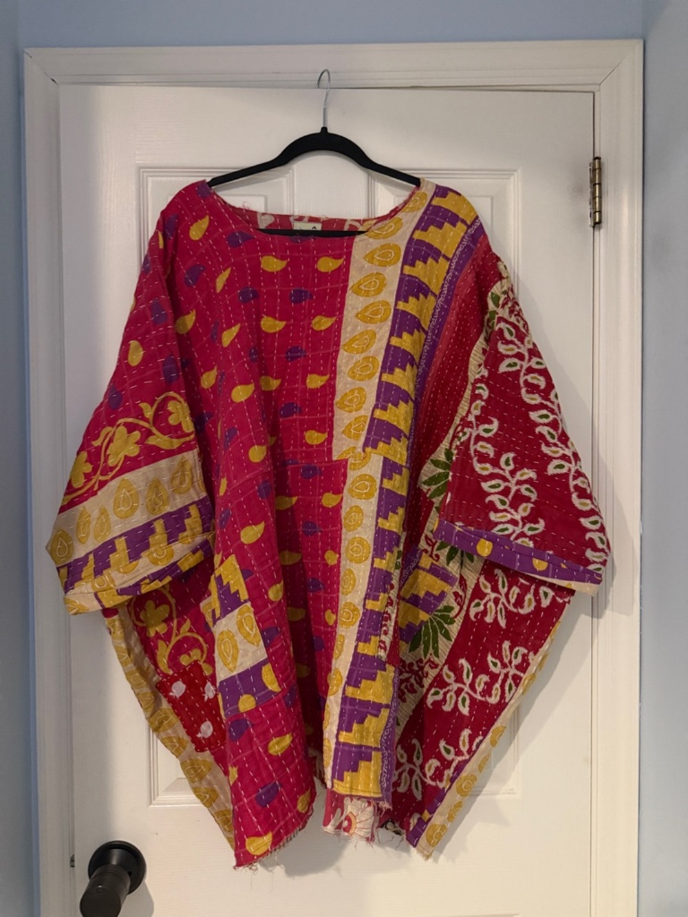 gypsy Patchwork Kantha Poncho —oversized boho fun earthy lightweight prairie